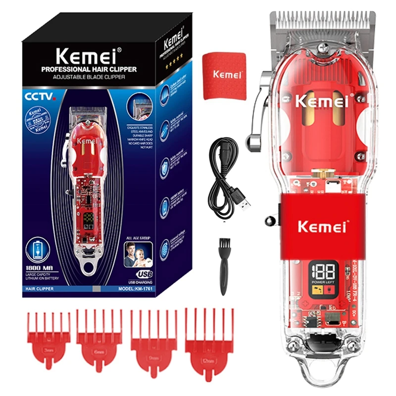 Kemei 1761 Professional Cordless Hair Clipper For Men Lithium Beard Hair Trimmer Electric Hair Cutting Machine Rechargeable