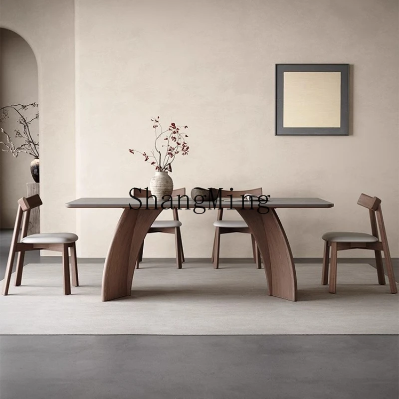 

SM Home Antique Solid Wood Small Apartment Slate Dining Table Modern Simple Table and Chair Combination