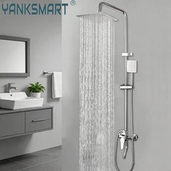 YANKSMART – ensemble de robinets de douche à montage mural, Chrome poli de luxe, pluie, poignée réglable en hauteur, mitigeur de douche, robinet d'eau