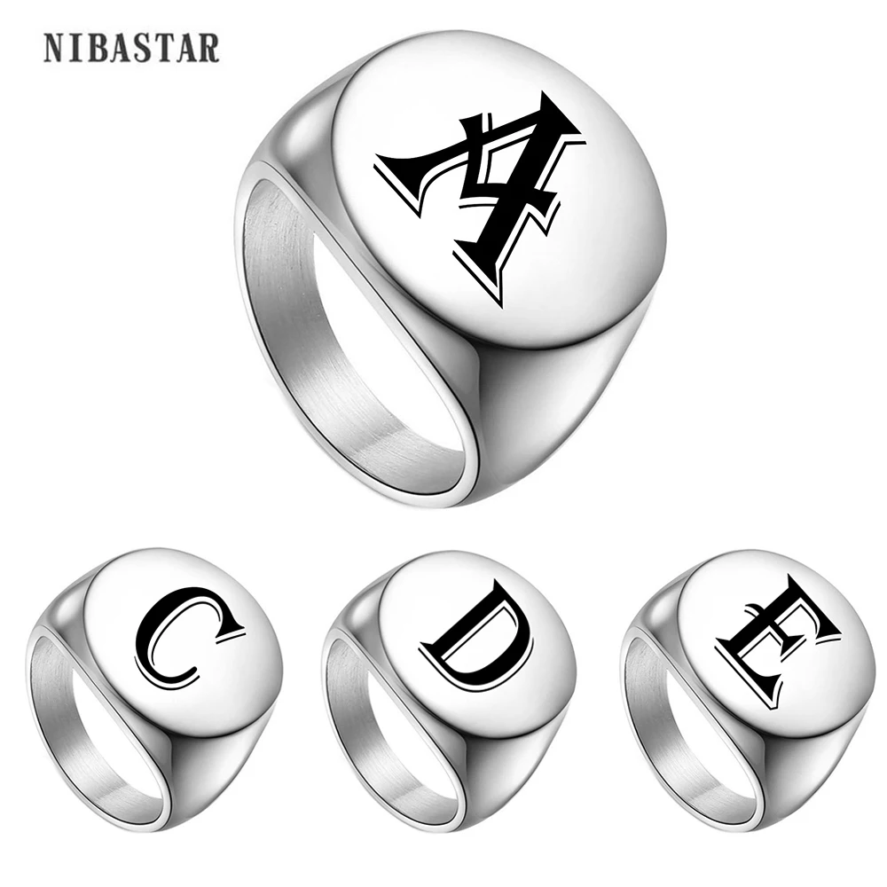 Retro Initials Signet Ring for Men 22mm Bulky Heavy Stamp Male Band Stainless Steel Letters Custom Jewelry Gift for Him