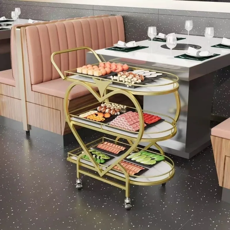 Nordic mobile trolley, high-end storage car, hotel wine cart, golden multi-layer wrought iron dining car, restaurant food truck