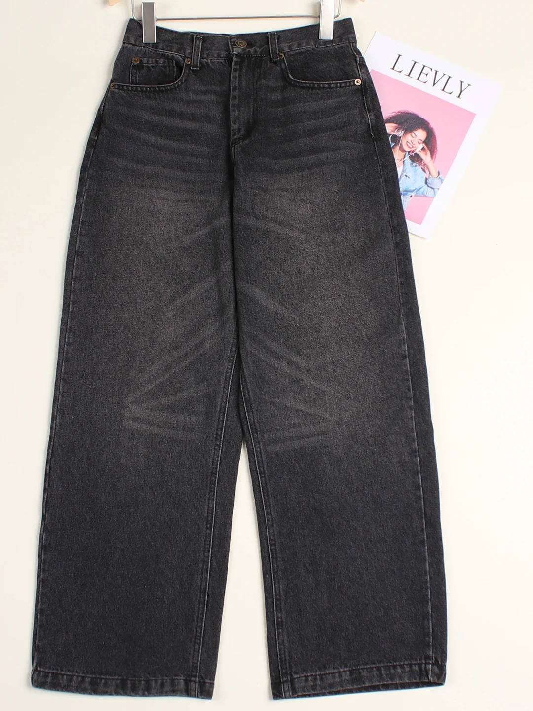 High Waist Wide Leg Denim Jeans Women's Black Slim Straight Long Pants Elegant Presence High Waist Cotton Stretchable Button