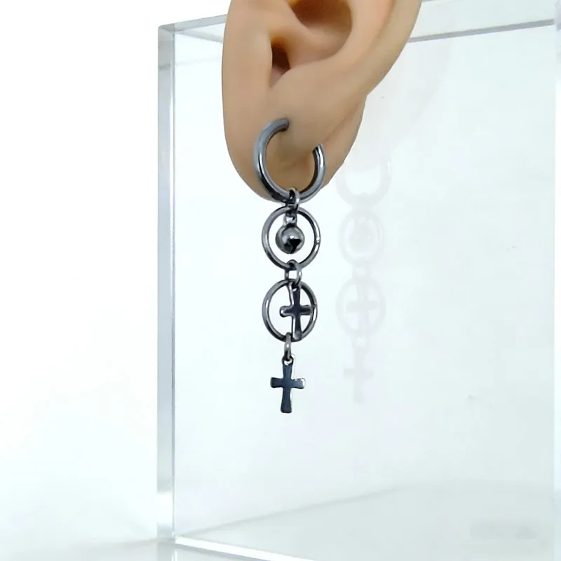 Double Layered Circular Cross Bell Earrings for Men and Women, Punk Style, Cool and Spicy Subculture Earrings, Ear Buckles