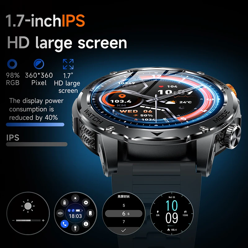 LIGE 1000mah طويل الاستعداد ساعة ذكية رجل مع شاشة AMOLED مصباح ليد جيب الرياضة IP68 مقاوم للماء بلوتوث دعوة Smartwatch الرجال