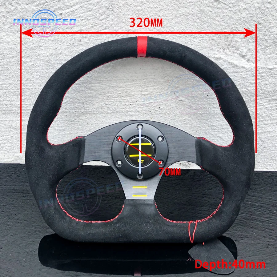 13inch Universal Suede Leather Gaming Steering Wheel D Shape Flat Corn JDM Race Sport Sim Steering Wheel for Car