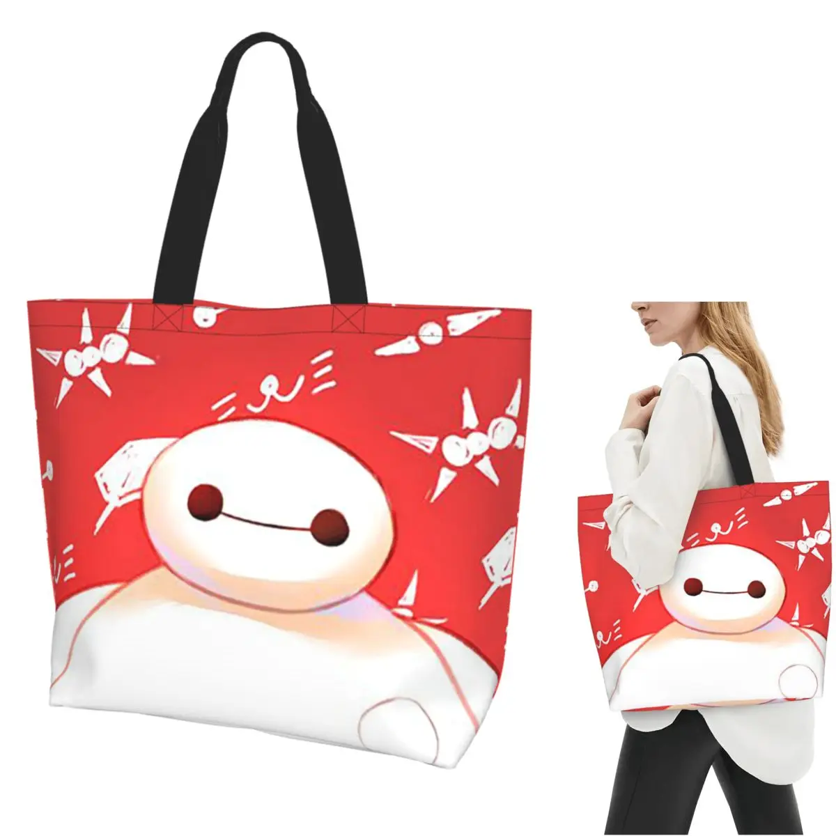 

Big Hero 6 Cartoon Shopping Tote Bag Canvas Large Capacity Shoulder Bags Shopper Grocery Handbag for Women