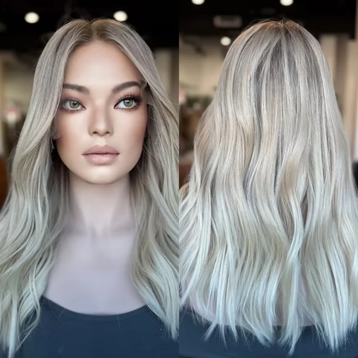 

22 Inches White Blonde Synthetic Lace Frontal Wigs Long Length Loose Wave 13*4 High Definition Wig Free Part Daily Party Used