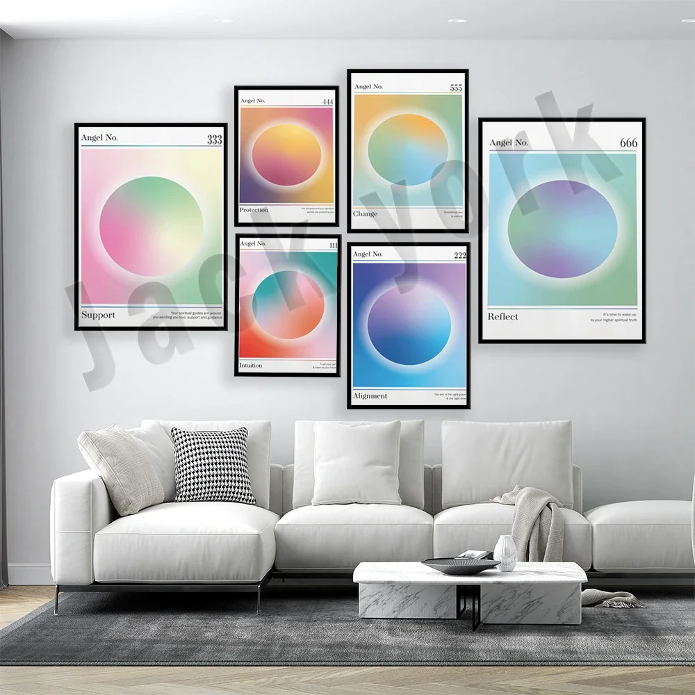 Chapter 666 Angel Number Print, Trendy Wall Art Print, Gradient Halo Poster, Spiritual Performance, Aesthetic Gift