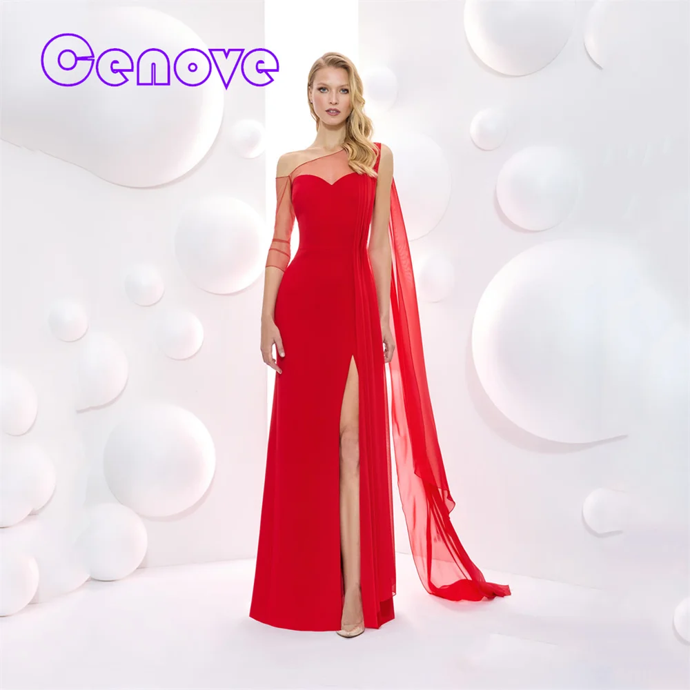 

Cenove One Shoulder Neckline Prom Dress Shawl Long Sleeves With Floor Length Evening Elegant Party Dress For Women2023