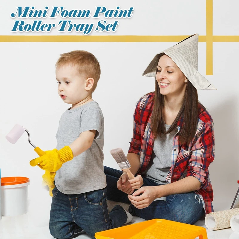 7Pcs Mini Foam Paint Roller Tray Set 2 Inch Small Roller Paint Brush Foam Paint Roller Kit