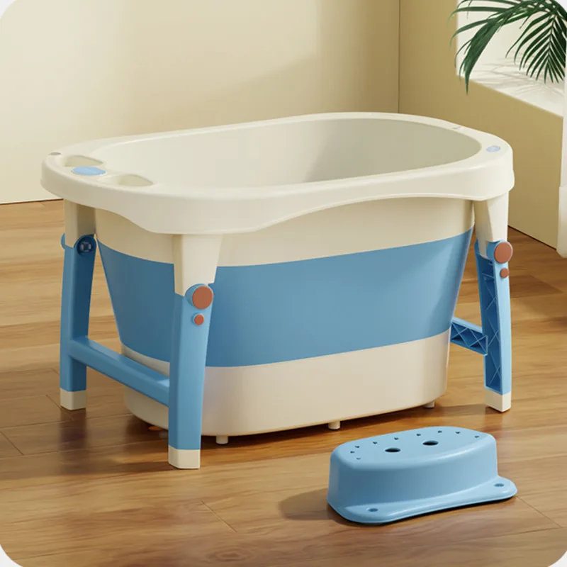 Portable Enlarged BathtubThickened Bath Basin Double Lock Temperature Bath Bucket Folding Storage, Swimming Pool, 0-12 Years Old