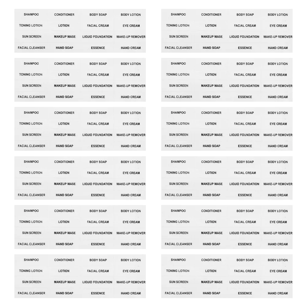 12 Sheets Pot Stickers Bathroom Labels for Bottles Refillable Soap Body Care Cream Travel