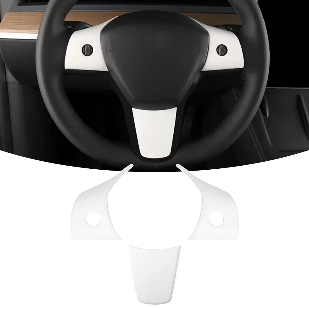 Auto Lenkrad abdeckung für Tesla Modell 3 Auto Panel Verkleidung Rahmen Schaltknauf Abdeckung Modell y Whift Innen aufkleber Zubehör – Detail 5