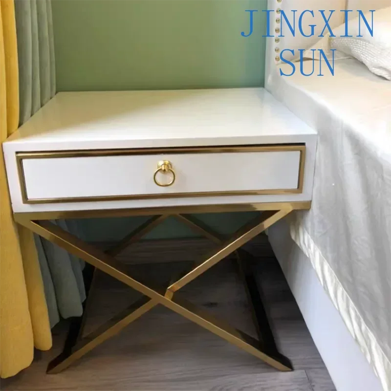 Modern Iron Casting Golden Nightstand Coffee Sofa End Bedside Table Bedroom Furniture Luxury BedStand Cabinet White Black