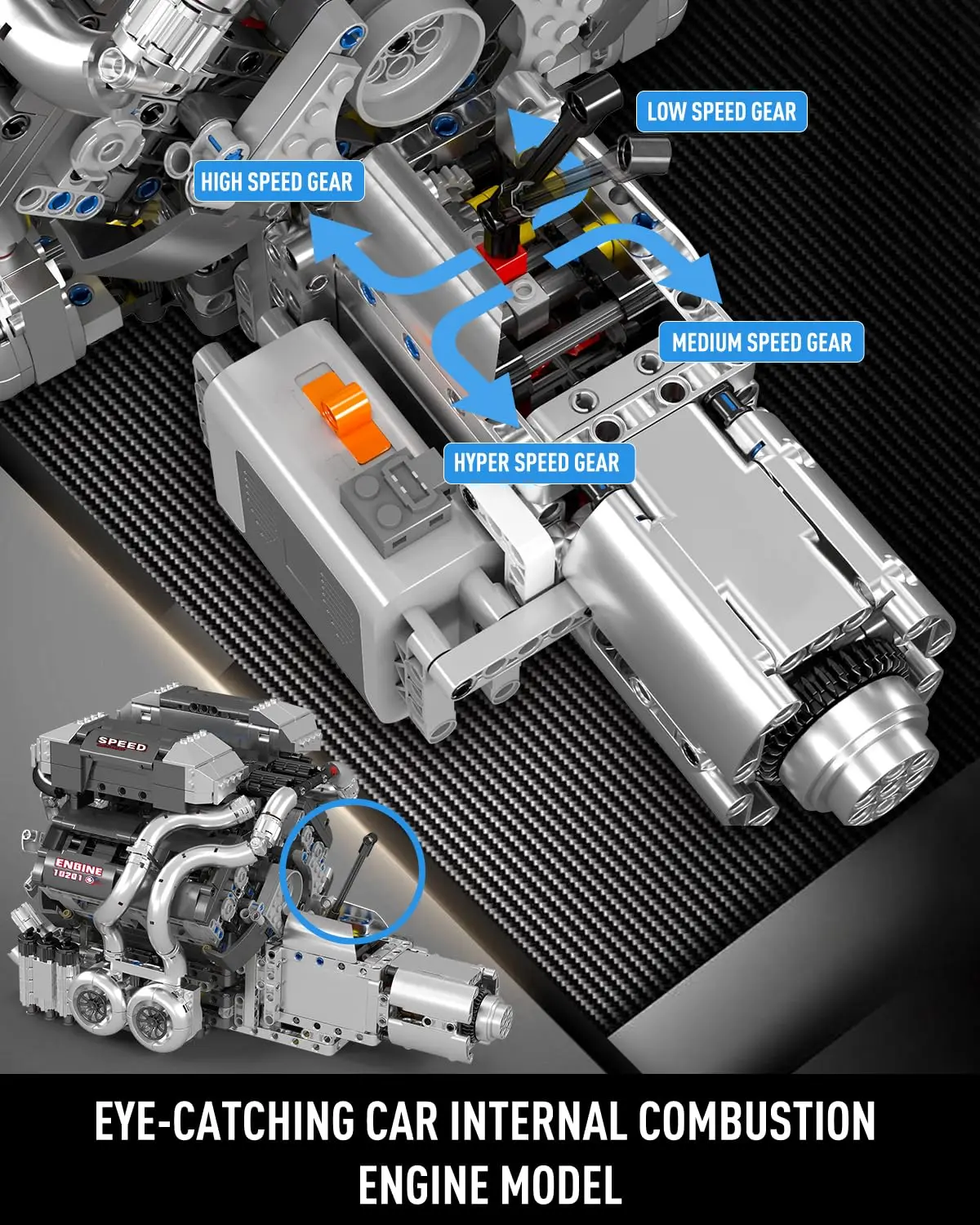 Mould King 10201 W16 Engine Model Kit with Battery & Motor, 16-Cylinder Shiftable Gears, Collectable for Kids Adults (2024+ PCS)