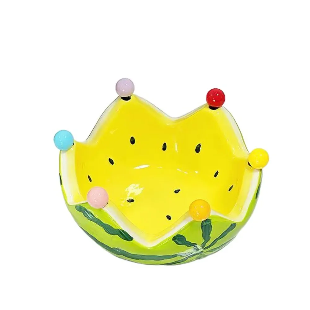 

Creative Ceramic Watermelon Shape Fruit Plate Large Capacity Cute Fruit Fork Dish with Forks Storage Plate Food Picks