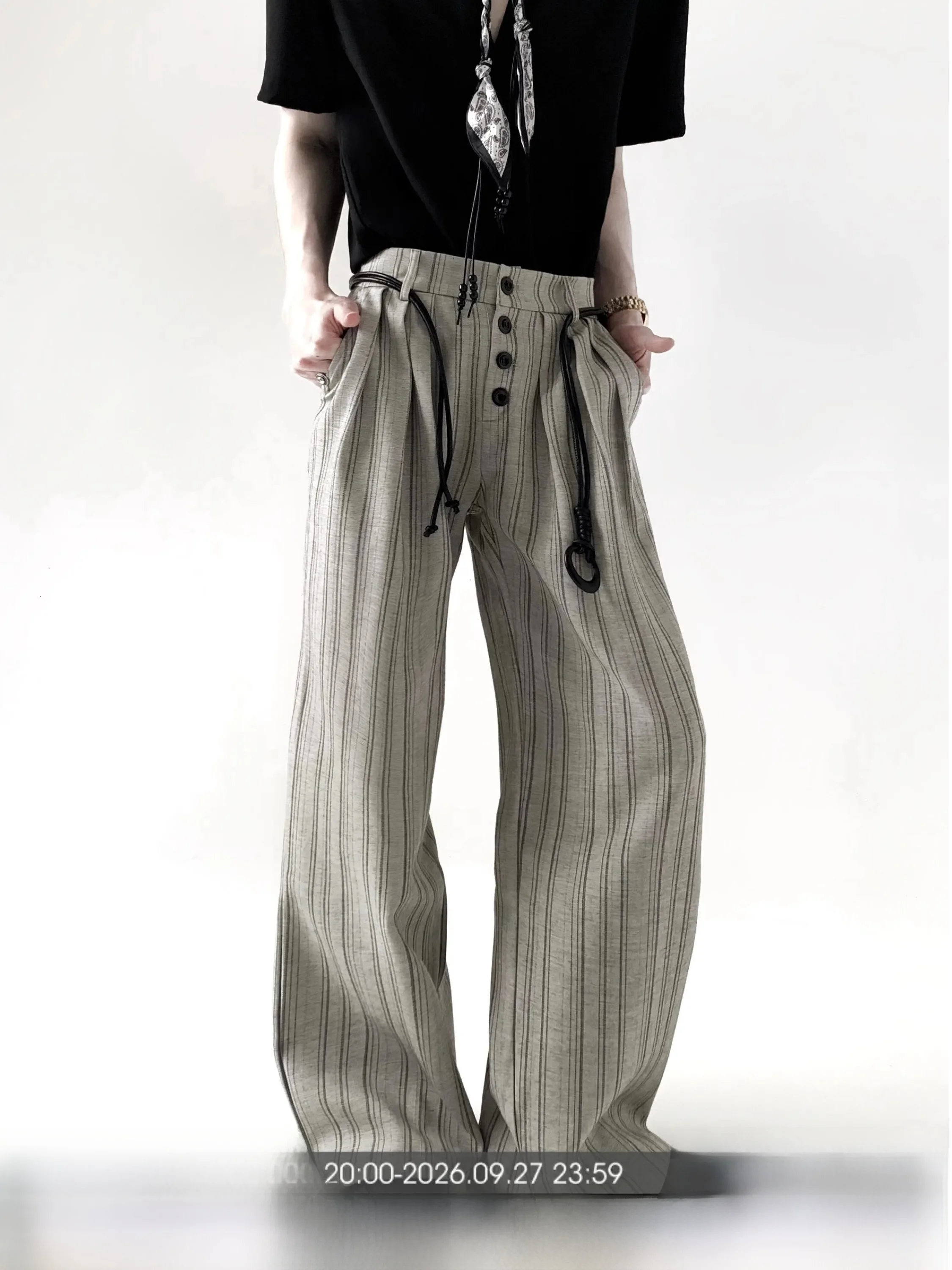 Loose Fit A-Line Wide Leg Commuter Pants Men's Casual Trousers with Cuff Mixed Fabric Retro Style High Waist Straight Leg