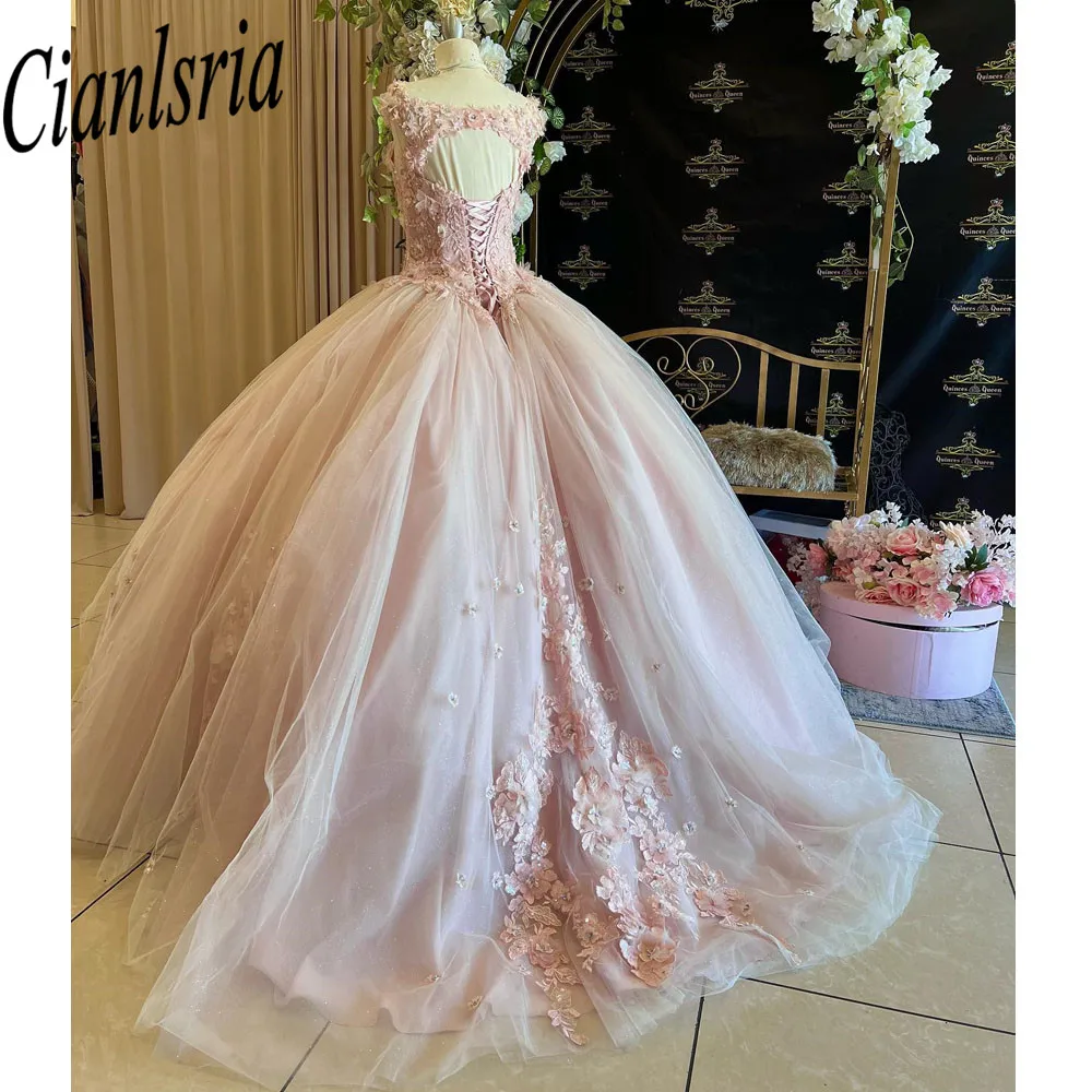 Robes de Quinceanera avec appliques 3D, perles, chérie, boule de fleurs faite à la main, tout ce qui est éducatif, 15 ans, 2023