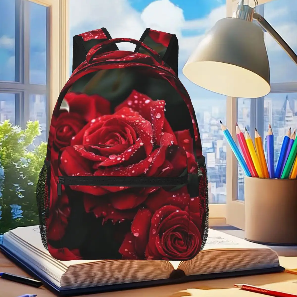

Red Rose Floral Design Backpack Student Boys Girls BookBag Children School Bag Laptop Shoulder Bags for Men Women