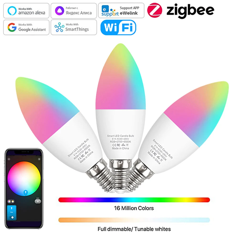 Ewelink E14 inteligentna żarówka Led Wifi Zigbee RGBCW lampa Led współpracuje z Alexa Amazon Google Home Yandex Alice Smartthings