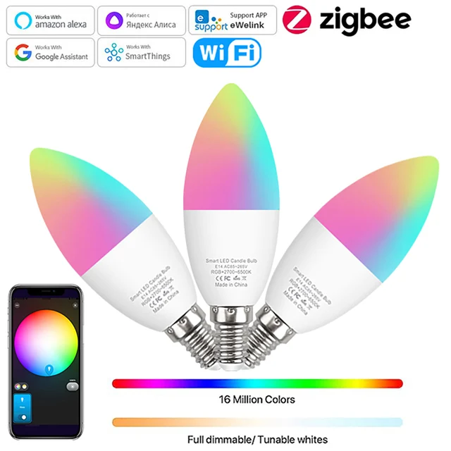 Ewelink E14 inteligentna żarówka Led Wifi Zigbee RGBCW lampa Led współpracuje z Alexa Amazon Google Home Yandex Alice Smartthings