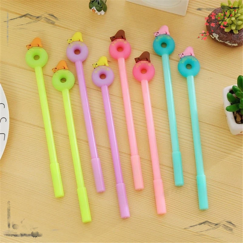 12 Pcs Kawaii Cute Cartoon Colourful Polar Bear Food Doughnut Shape Gel Ink Pens Stationery Stationary For Students School