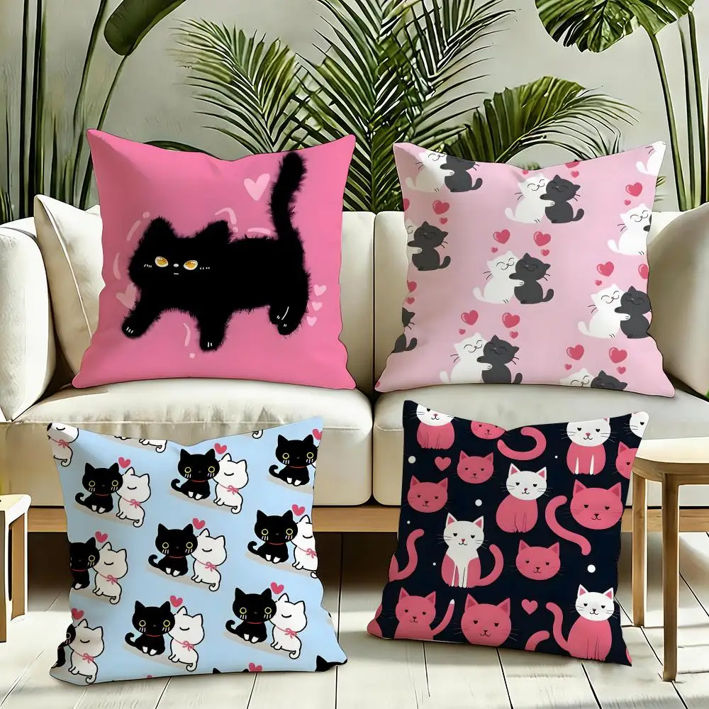 cute cat Cushion Cover Reversible Plush Pillow Cover Soft Fluffy  Home Decor for Sofa Bedroom