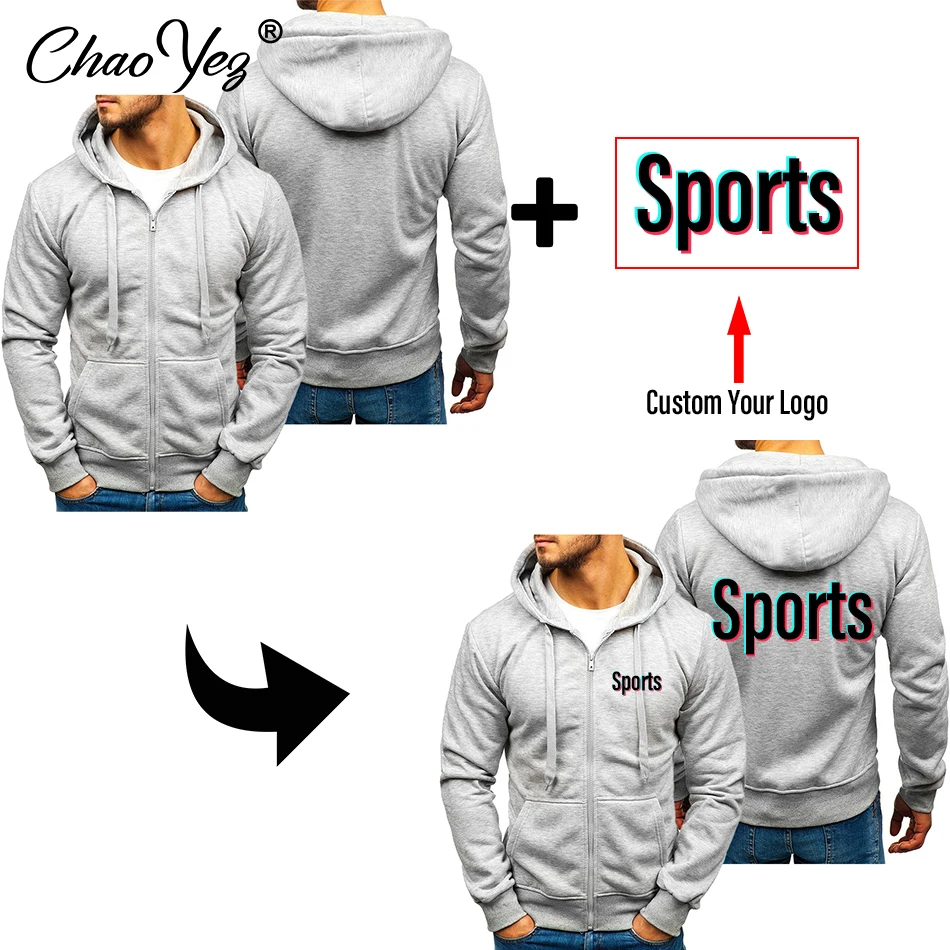 Custom Print Logo Fashion Men's Casual Slim Fit Autumn Cardigan DIY Text Picture Zipper Cardigan Hooded Casual Hoodie Coat