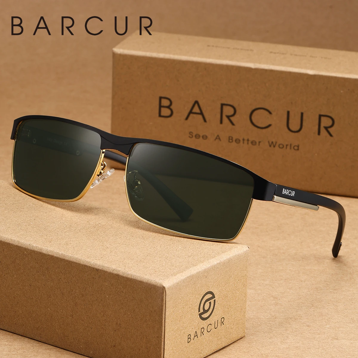 BARCUR 1PCS 여성용 편광 선글라스 박스 메탈 프레임 대학 스타일 남성용 안경 운전 사진 촬영 휴가 선물 선택