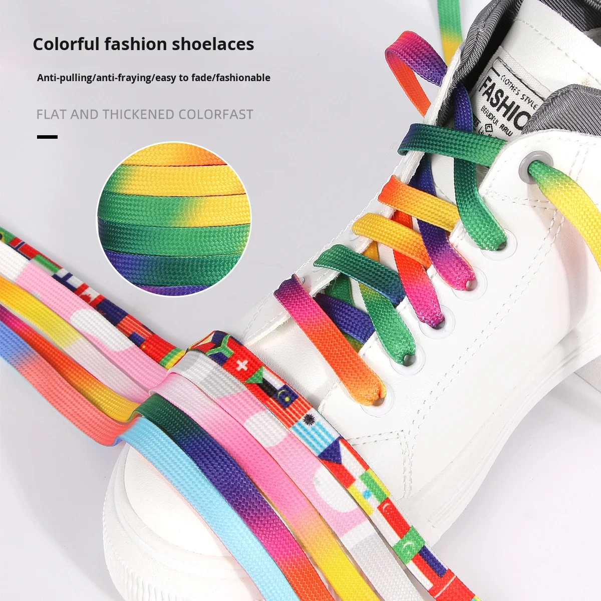 Rainbow Gradient Tie Dye Shoelaces 3-Color Suedette Printed Candy-Colored Laces for Sports Sneakers Shoes