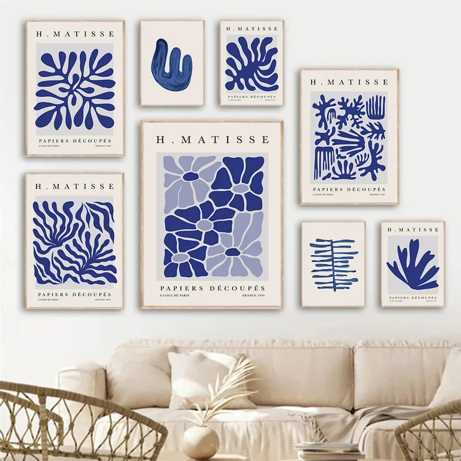 الاسكندنافية الحد الأدنى جدار الفن الأزرق ماتيس ليوبارد معرض المعرض الحديث HD المشارك يطبع غرفة نوم المنزل غرفة المعيشة ديكور