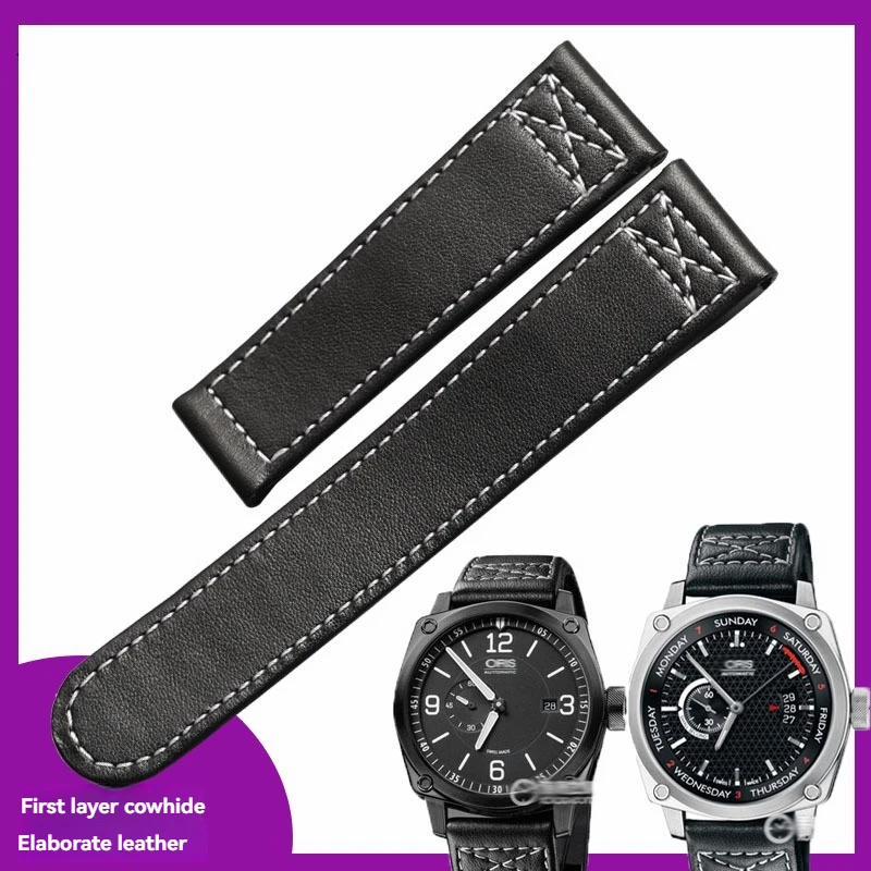 22*20mm Genuine leather Watchband FOR ORIS AVIATION 7615/7616/7617/7631/32/33 Cowhide Watch strap men Bracelet wristband