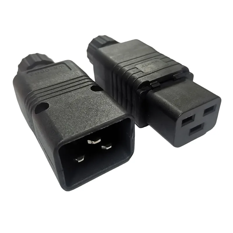 Black 16A 250V Rewireable IEC320 C19 C20 Male Female Connector Detachable PDU AC Power Plug Power Cable Cord Connector