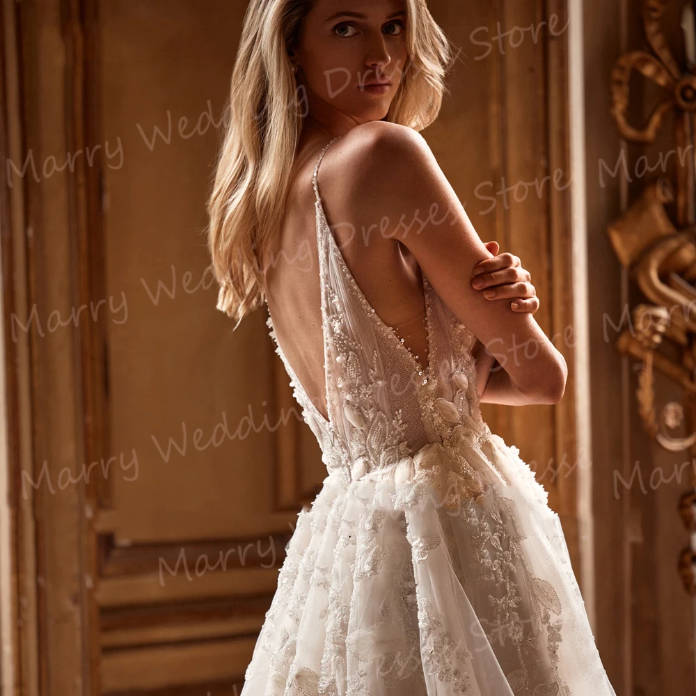 Boho Graceful A Line abiti da sposa da donna affascinanti Appliques di pizzo abiti da sposa Sexy Backless senza maniche abiti Novias Boda