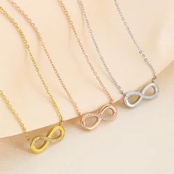 Exquisite Shiny Zircon Infinity Symbol Pendant Women's Necklace Gold Silver Color number 8 Shape Stainless Steel Choker Jewelry