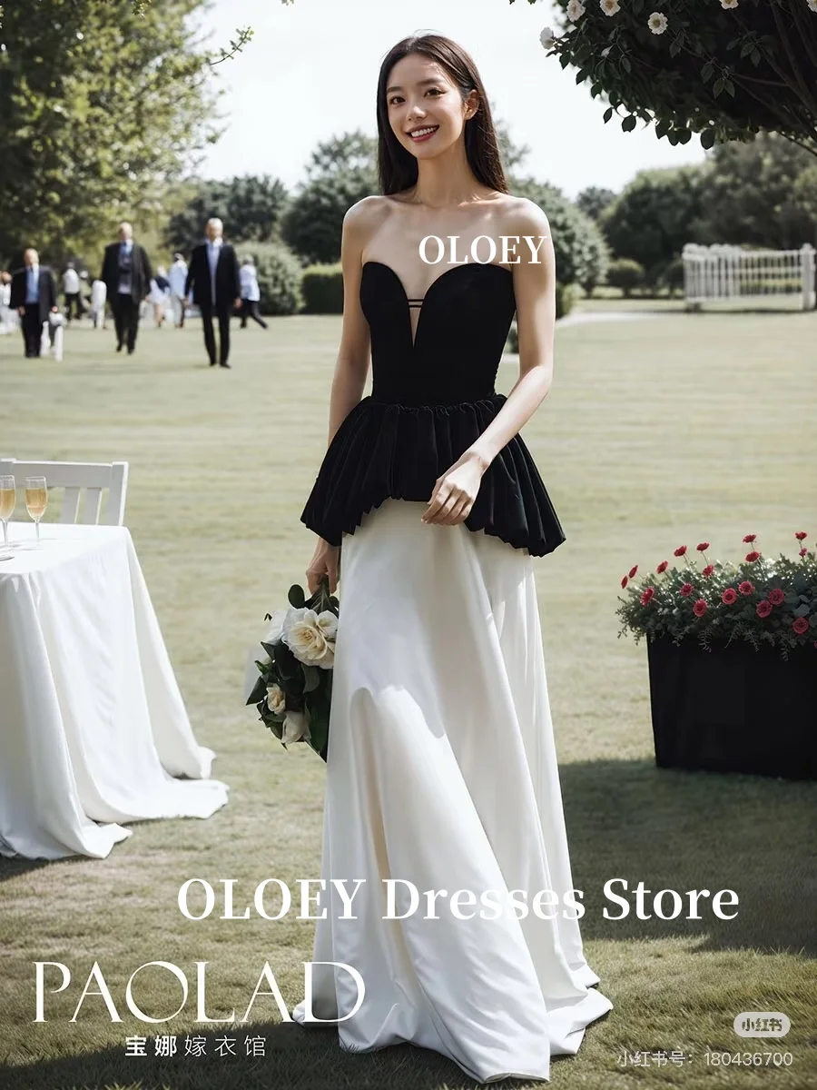 OLOEY 대비 흑백 저녁 파티 드레스 벨벳 연인 긴 공식 파티 드레스 행사 이벤트 생일 사용자 정의