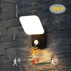 Luz LED de pared impermeable para exteriores, lámpara de pared interior con Sensor de movimiento, PIR, 10 vatios, para balcón, pasillo, jardín, porche, calle, IP65