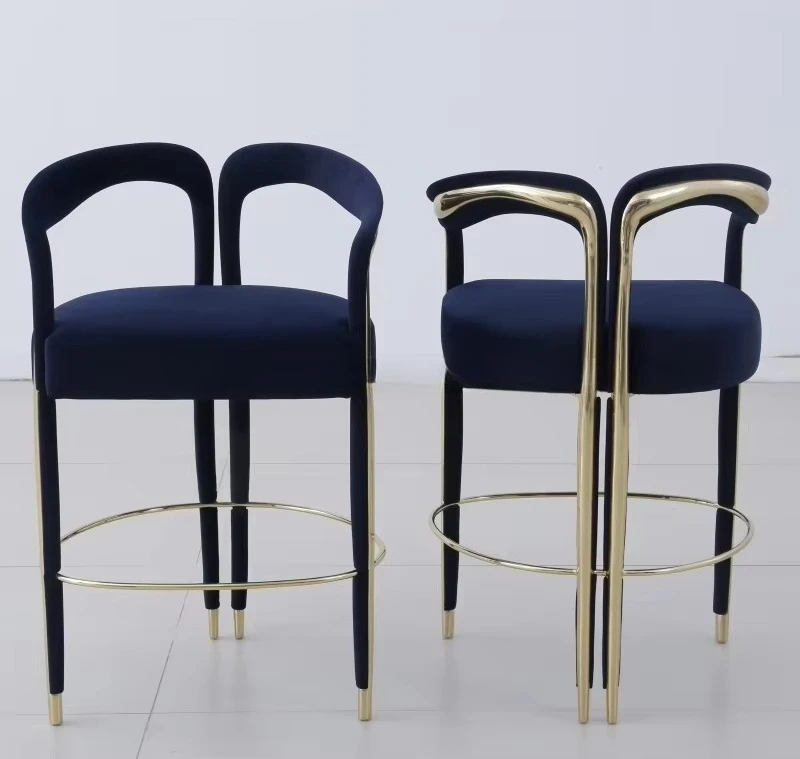 New Luxury Adjustable Brass Bar Stools with Pure Copper Frame and Swan Velvet Upholstery for Home Villa Hotel Dining Areas
