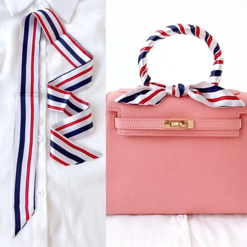 Skinny Long Hair Strip Women Silk  Bag Handle Ribbon Scarf Neck Scarves Handle Ribbon Hairband Headscarf Scarves Bags for Women