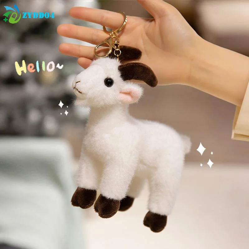 ● 1 unidad de lindo mini cabrito de peluche de pie, suave, realista, con llavero y colgante para decoración de bolso, 16 cm