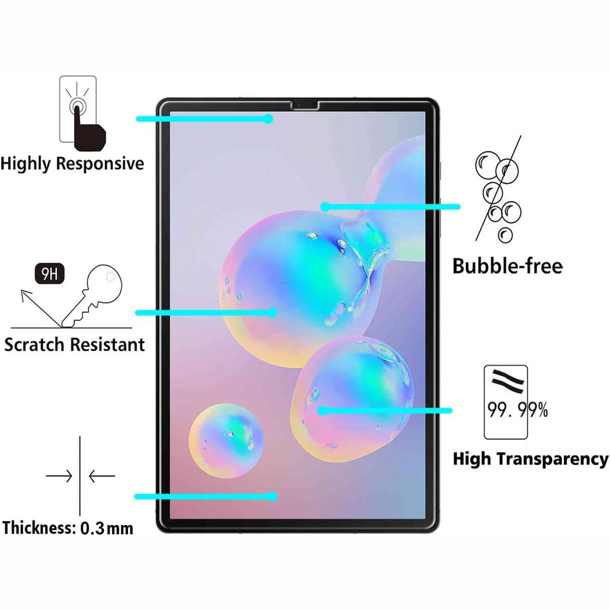 2pcs 9H Tempered Glass For Samsung Galaxy Tab S6 10.5'' 2019 SM-T860 SM-T865 Clear Screen Protector Anti Scratch Protective Film