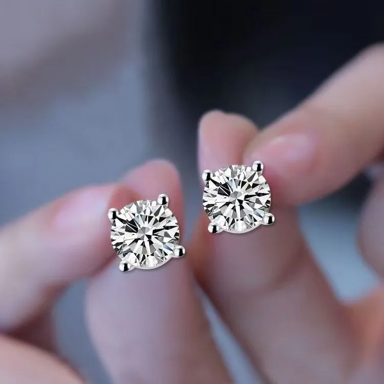 S925 Sterling Silver Geometric Round Stud Earrings for Unisex Wear • Electroplated Copper Base • 6.5mm and 8mm 5A Zircon Options