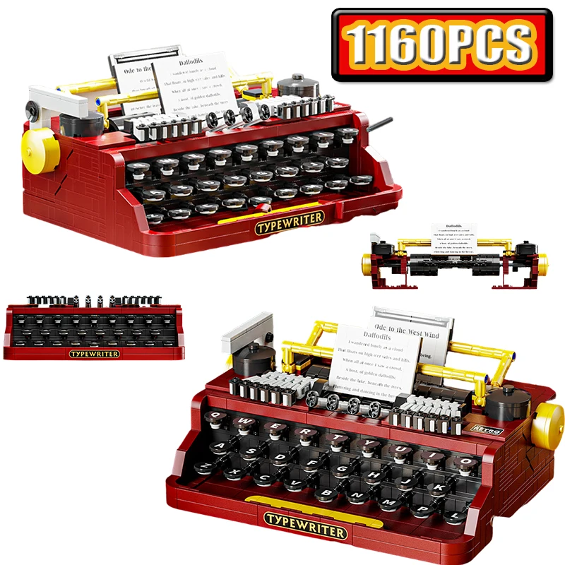 Retro Typewriter Building Blocks Set - Educational High-Difficulty Assembly Model for Boys & Girls Birthday Gift