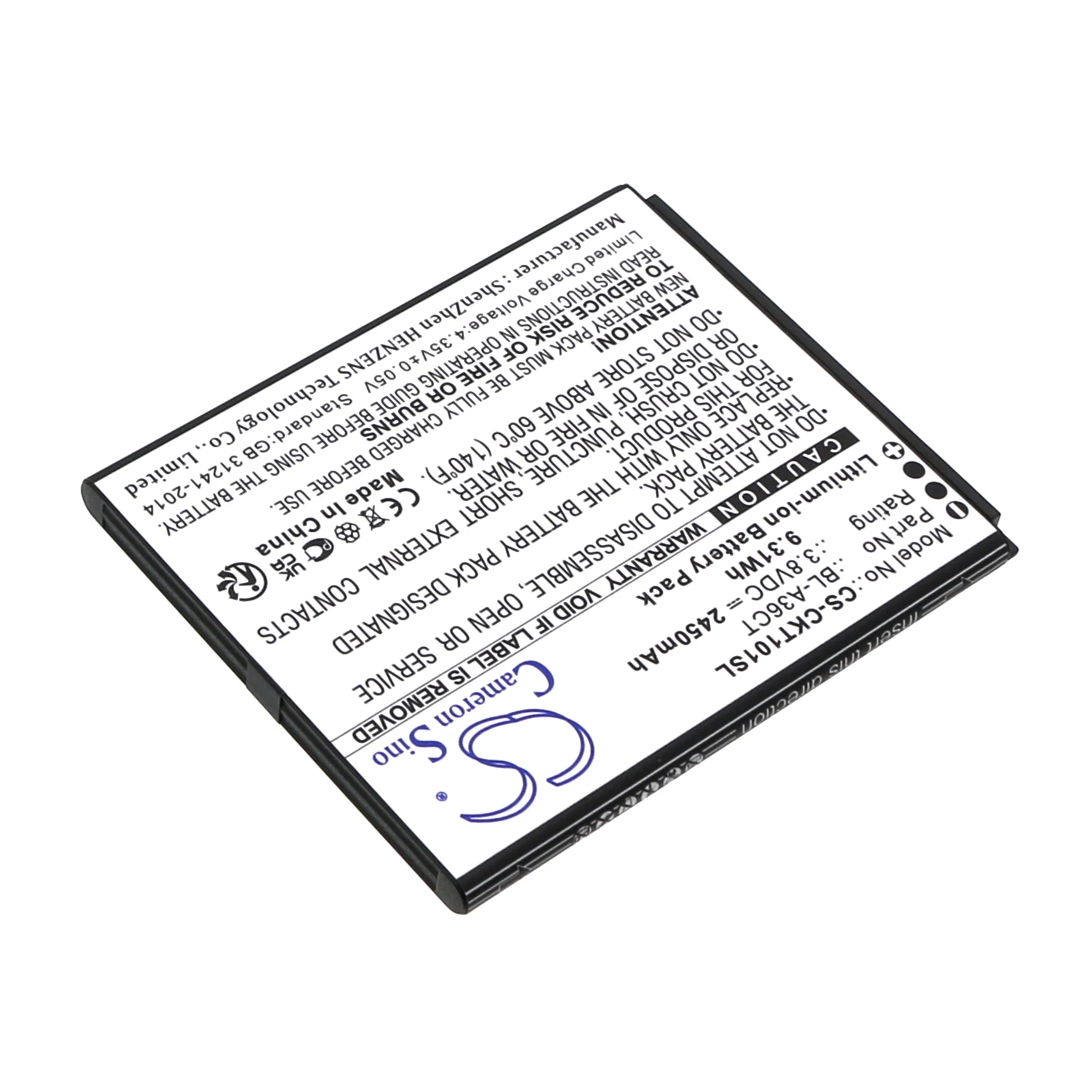 CS Replacement Battery For Cricket Debut Smart, SL101AE BL-A36CT 2450mAh / 9.31Wh