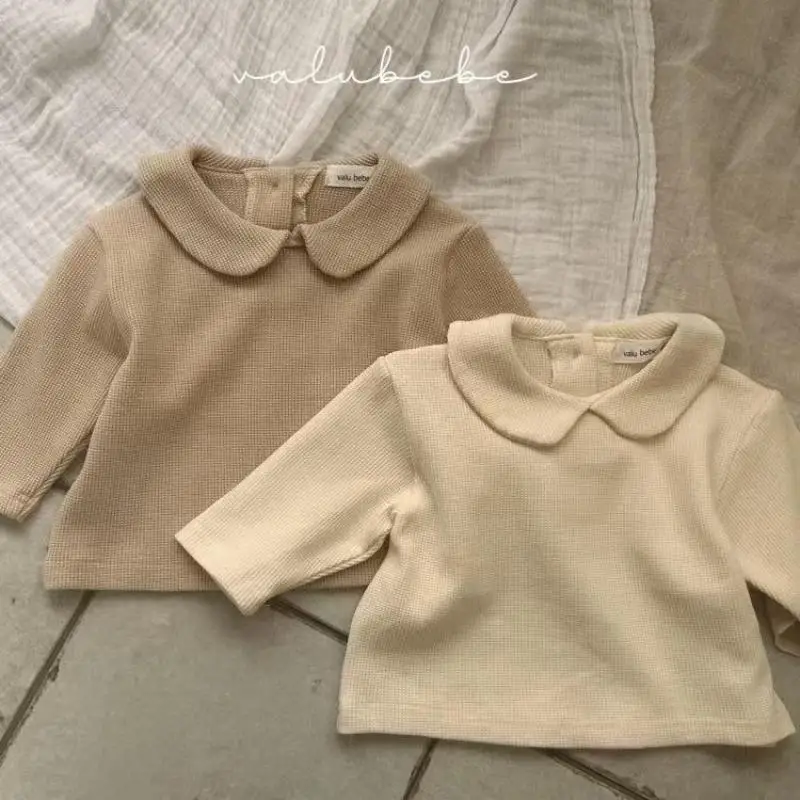 

2024 Autumn New Baby Long Sleeve T Shirts Cotton Infant Toddler Peter Pan Collar Tops Girls Solid Versatile Bottoming Shirts