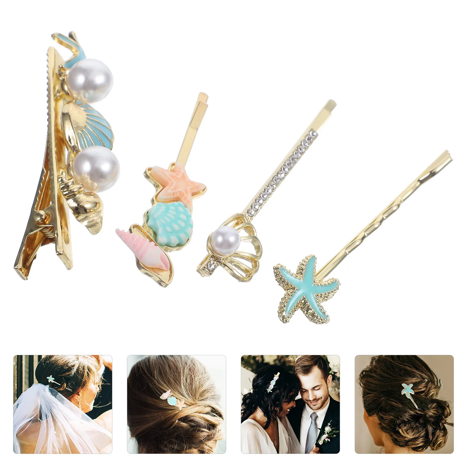 

4Pcs Seashell Hair Clips Alloy Women Hair Clips Elegant Chic Decorative Bobby Pins for Wedding Party Banquet Christmas Gift