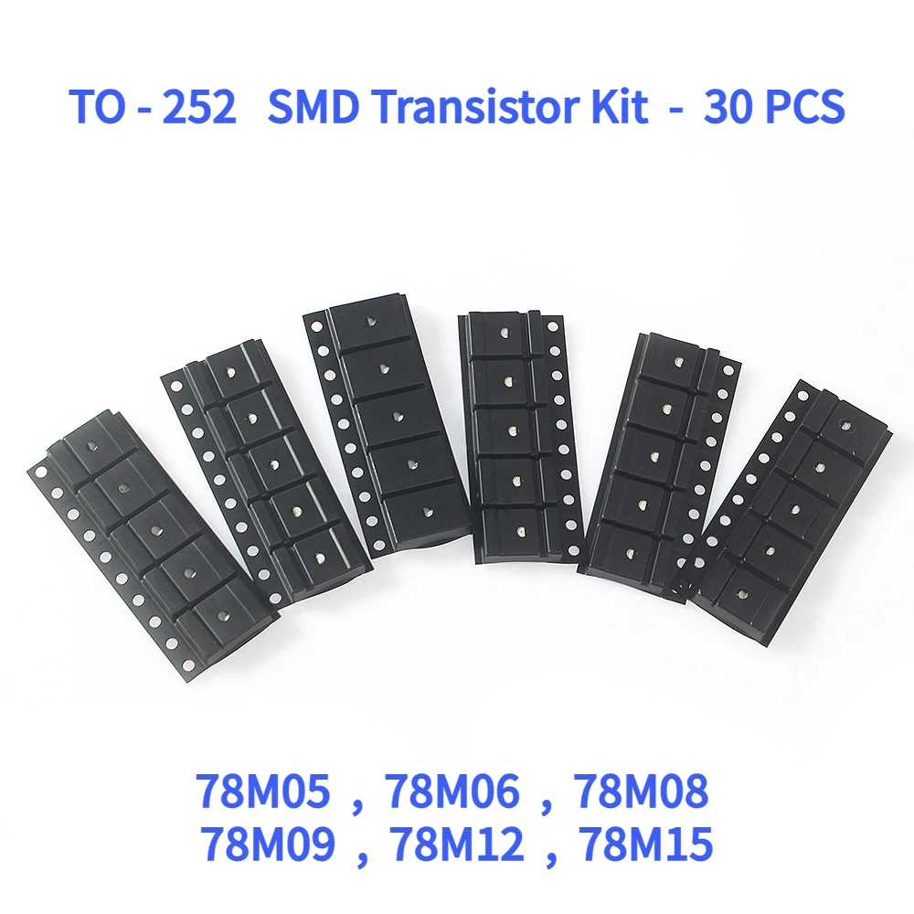 30PCS/Set TO-252 SMD Transistor Kit  78M05 78M06 78M08 78M09 78M12 78M15 6 Kinds IC Assorted Pack Voltage regulator triode