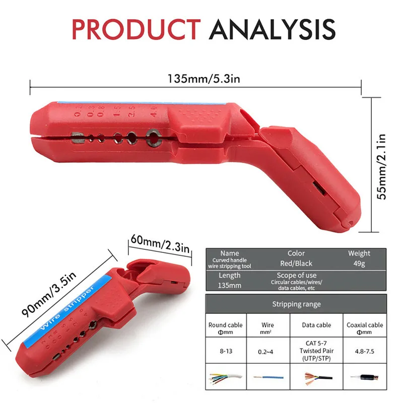 Multi-function Cable Stripping Tool Curved Handle Wire Stripper Wire peeling knife Electrician Wiring Hand Tools