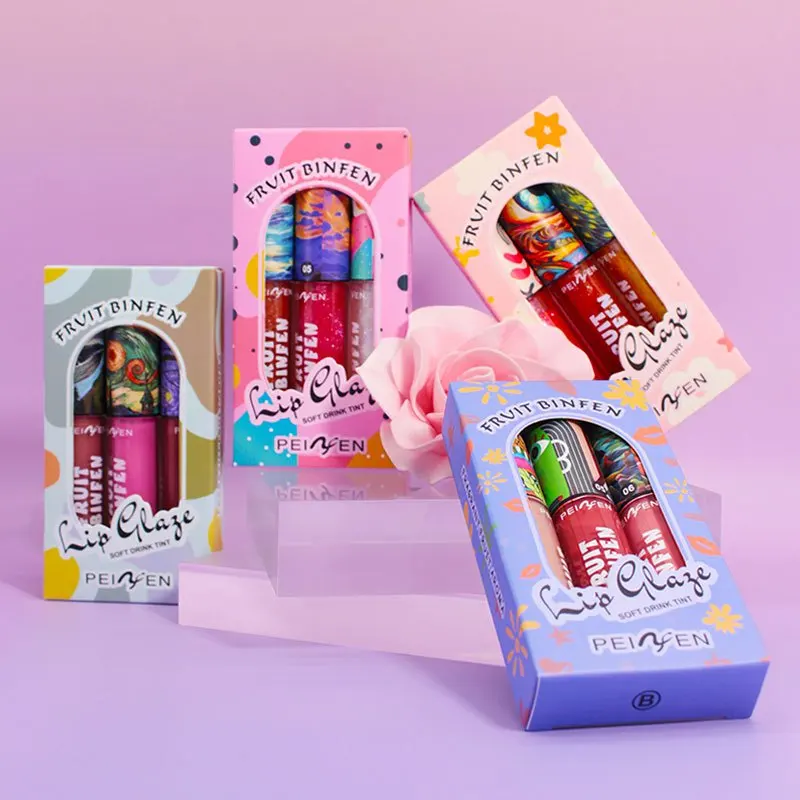 3 pçs mini batom líquido de longa duração à prova dwaterproof água antiaderente alto pigmento cor brilhante brilho labial blush para mulher maquiagem bonito