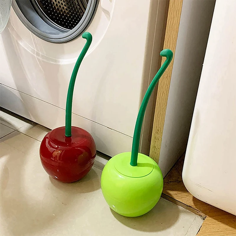 Toilet Brush Toilet Holder Creative Lovely Cherry Shape Lavatory Brush Toilet Brush Holder Set image 3